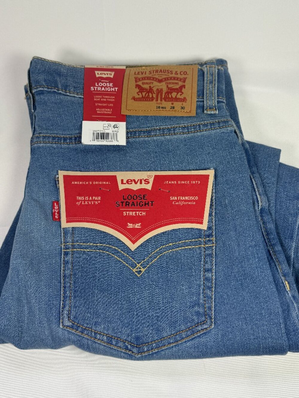 NWT Levi's Loose Straight Stretch Jeans Youth Boys Size 16 Regular 28x30 Blue